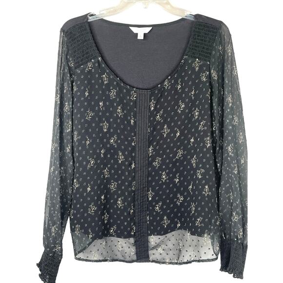 Lauren Conrad dark floral sheer overlaid top size L, EUC - Picture 1 of 13